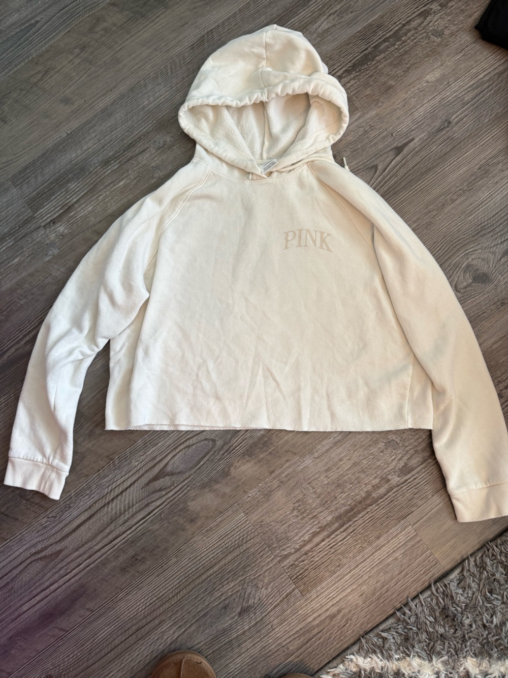 PINK Victoria's Secret Cream Cropped Hoodie